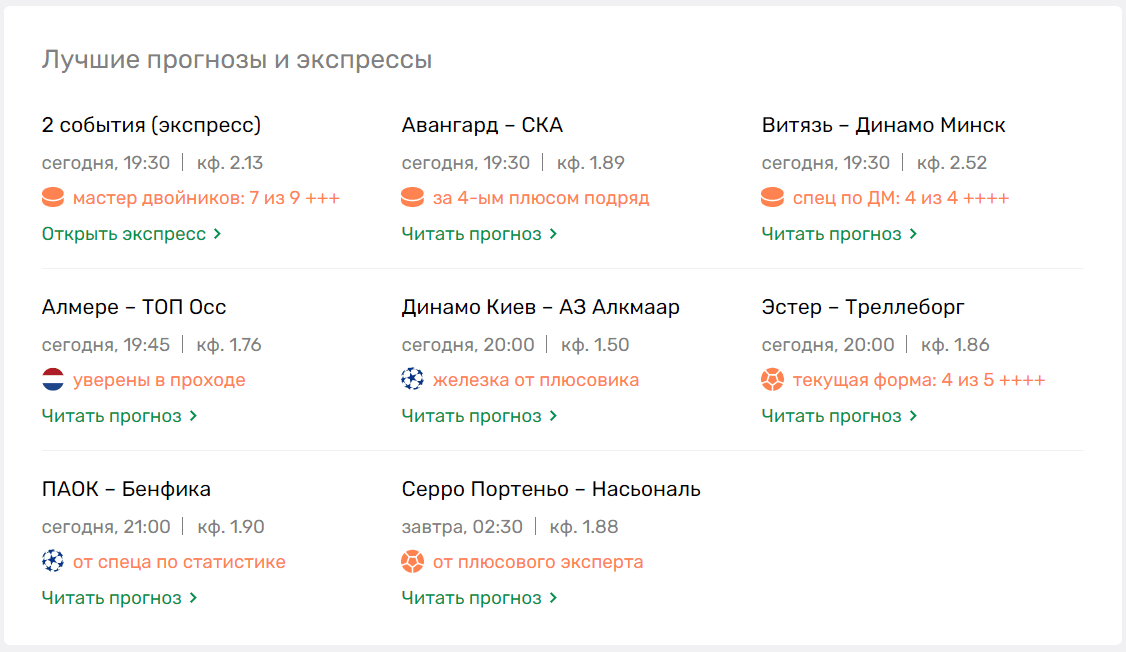 Вплюсе лучшие прогнозы и экспрессы