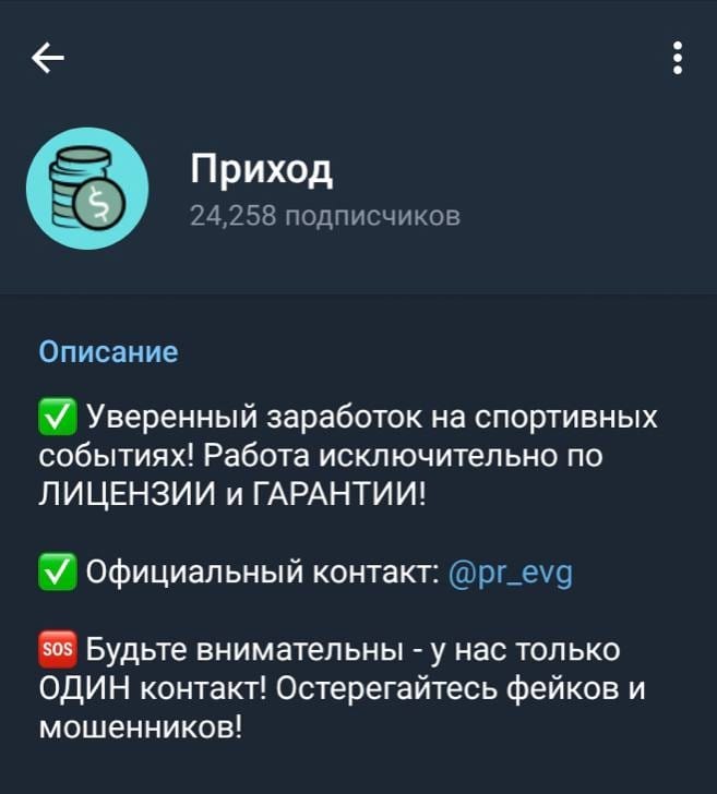 Телеграмм канал о заработке Приход