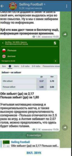 Selling Football каппер в Телеграмм