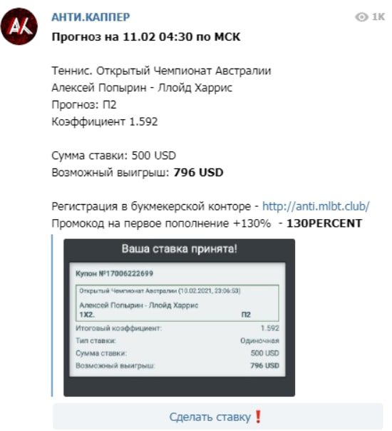 Прогнозы от Анти каппер Telegram