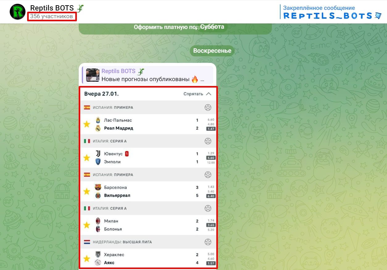 Reptils bots телеграм пост прогноз