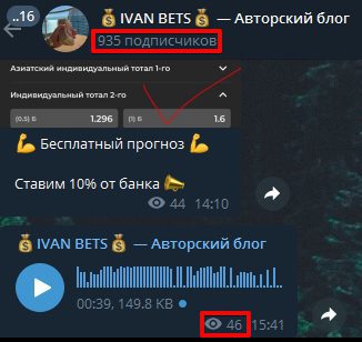 Просмотры и подписчики Телеграмм IVAN BETS