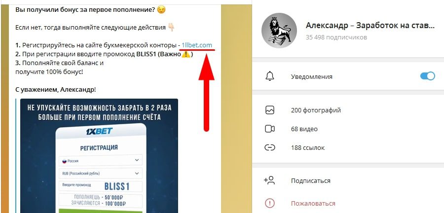 Реклама БК в Телеграмм Александр – Заработок на ставках