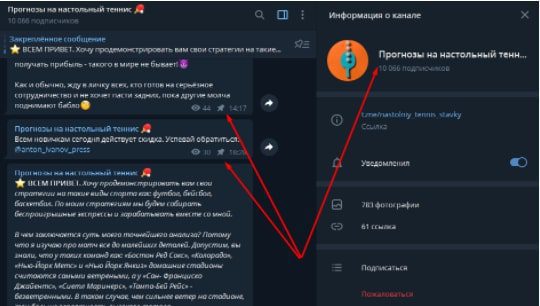 Просмотры и подписчики Телеграм Прогнозы на настольный теннис